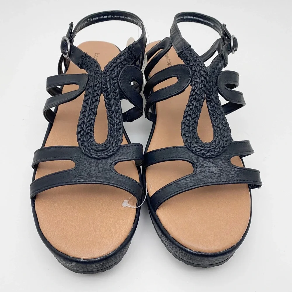 Baretraps Wilma Braided‎ Strappy Platform Wedge Sandals Women 11M Black New